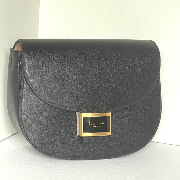 Kate Spade Katy Crossbody Black Leather Saddle Bag Medium Shoulder Bag - Picture 2 of 13
